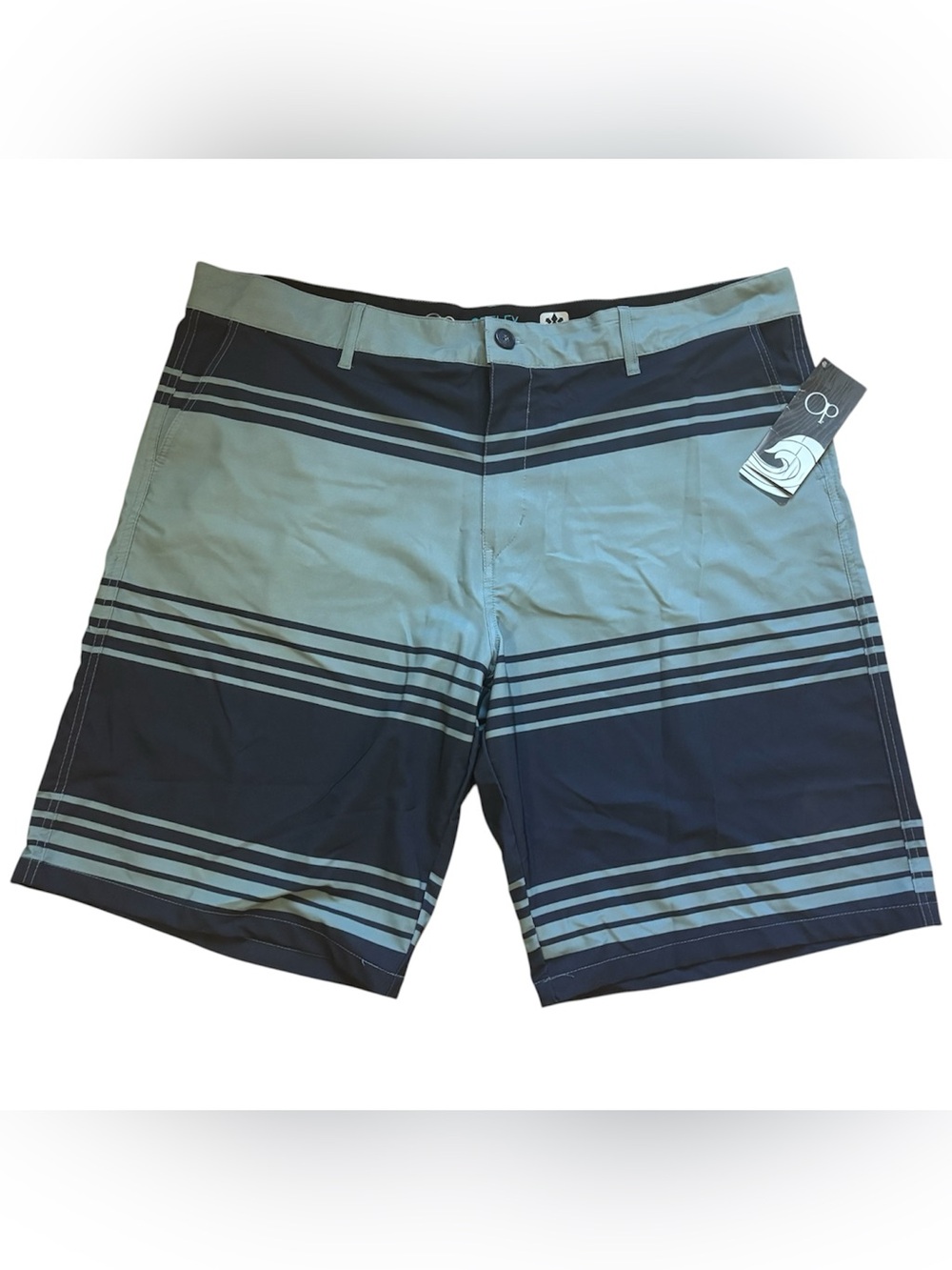 OP Ocean Pacific Mens Size 42 Flat Front Swim Shorts Green Blue Striped
